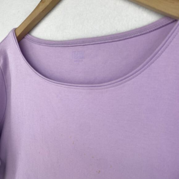 EILEEN FISHER Top L Cotton Interlock Jersey Round Neck 3/4 Sleeve Basic Purple - Picture 2 of 11